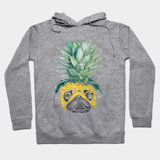 Pineapple Pug Watercolor Hoodie by huebucket